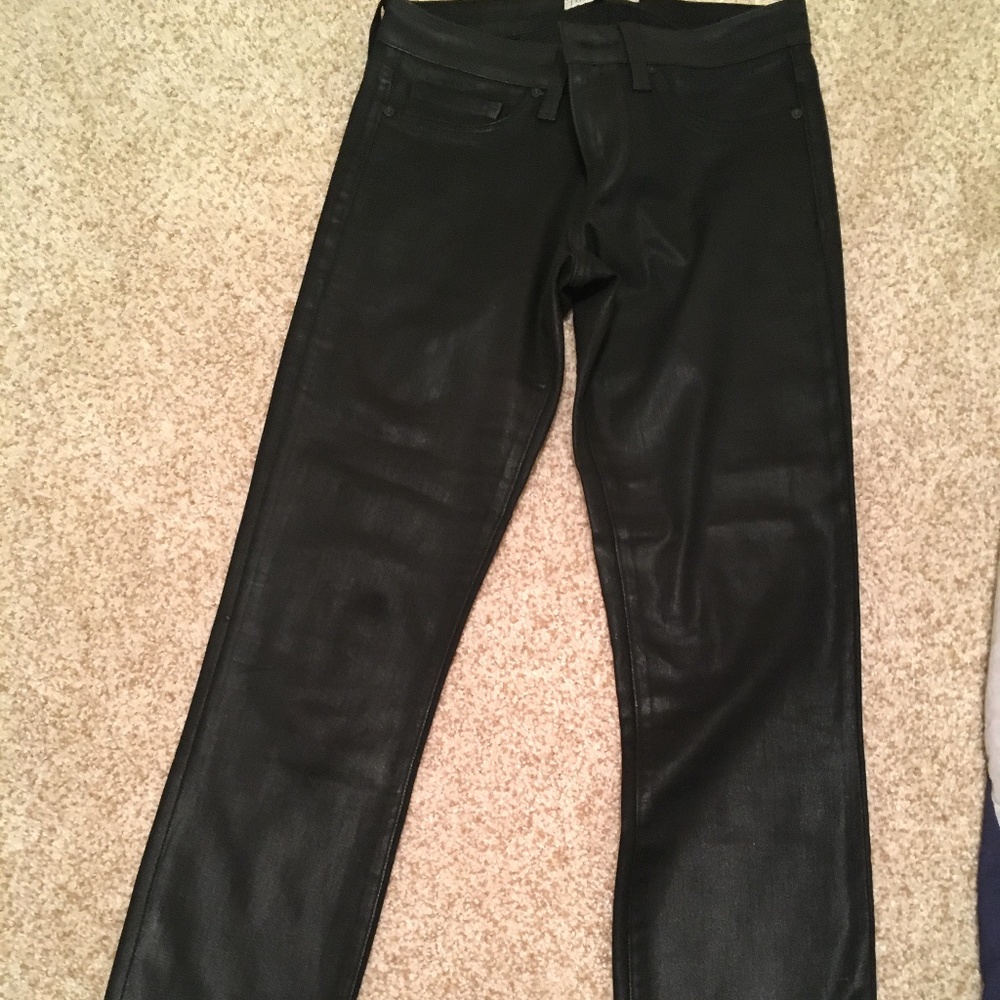 JOIE MID RISE SKINNY COATED BLACK JEANS -26 -